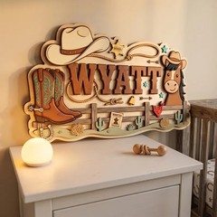Custom Cowboy Nursery Name Wall Sign with Rope