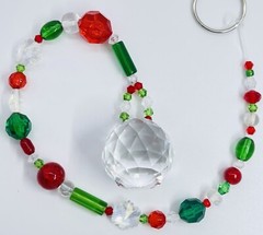 Beaded Christmas Suncatcher Red Green Clear Crystal Prism Hanging Patio Decor