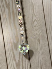 Multicolor Crystal Beaded Hanging Suncatcher with Heart Prism Pendant