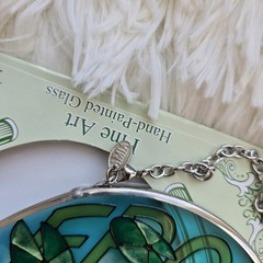 AMIA Hand Painted Window Glass Suncatcher Hanging Frogs Flowers Oval Vintage
