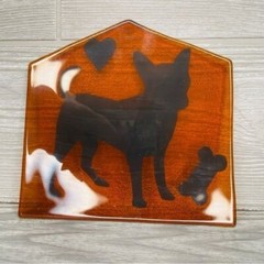 Stained glass sun catcher window art / orniment / coaster handmade chihuahua dog