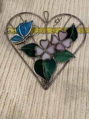 Stained glass metal heart sun-catcher Butterfly Flower 3D