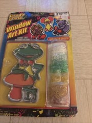 Vintage Faux Stained Glass “Kermit” Frog Mushroom Hanging Suncatcher 80s Kit DIY