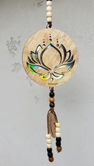 LOTUS SUNCATCHER HANDCRAFTED REFLECTS LIGHT, REPURPOSED CD DECORATIVE, WOOD BEAD