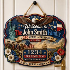 Personalized Texas USA 250th Wooden Sign with Rope