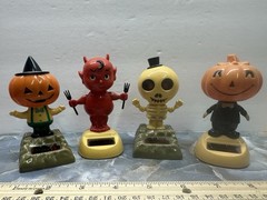 Solar Powered Halloween Dancing Toys Lot Of 4 Devil 2 Pumpkin Skeleton Work Fall