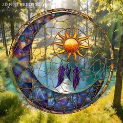 Purple Feather Moon Dreamcatcher Acrylic Suncatcher Balcony Outdoor Ornament
