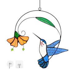 Hummingbird Stained Glass Suncatcher Colorful Garden Art for Bird Lovers