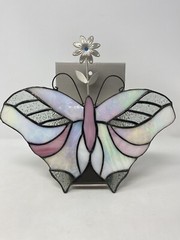Faux Stained Glass Butterfly Suncatcher Metal Wall Hanging Planter Vintage