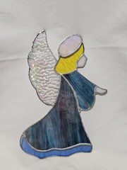 Handmade Stained Glass Suncatcher Angel Yellow And Blue (9.5 Inches Tall)