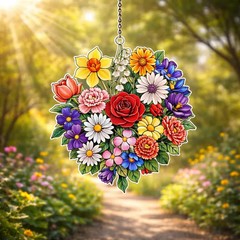 Floral Heart Suncatcher Acrylic Window Hanging