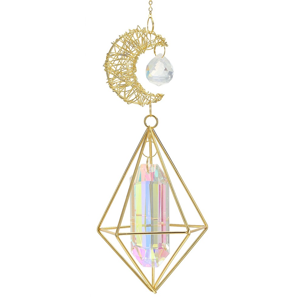 Crystal Suncatcher, Moon Wind Chimes with Geometric Frame Prism,Colorful