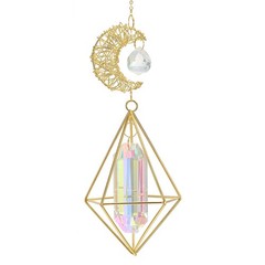 Crystal Suncatcher, Moon Wind Chimes with Geometric Frame Prism,Colorful