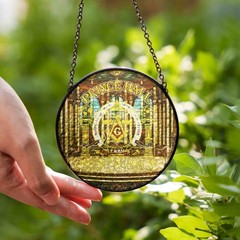 Majestic Prince Hall Masonic Lodge Golden Theater Gold Stained Glass Suncatcher