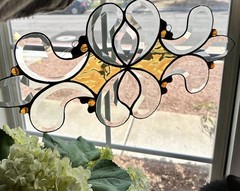 Arts & Crafts Stained Glass Suncatcher Amber Slag Glass 19”
