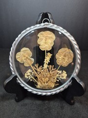 VTG Glass Twisted Pewter Framed Dried Flowers, Wall, Window Art USA. Hand Craft