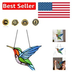 Handcrafted Tiffany-Style Stained Glass Hummingbird Suncatcher – 7.9″ x 6″
