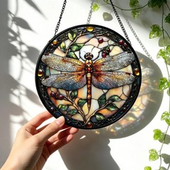 Stained Glass Window Hanging – Dragonfly Plant Suncatcher Ready to Hang Windo…