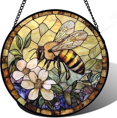 Stained Glass Window Hanging Art Decor Vivid Sun Catcher Round 7.8in Gifts