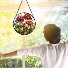 Stained Glass Window Hanging, Leaves Suncatcher for Doors Home Sun Catchers D…