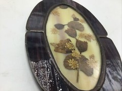 Suncatcher Slag Glass Dried Pressed Flowers Oval Frame Vtg 1970’s Signed Temme