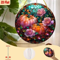 Retro Fall Harvest Suncatcher Colorful Floral Pumpkin Indoor Outdoor Decor