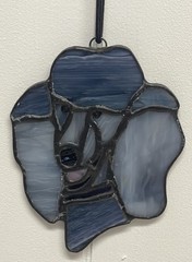 Vintage Blue Stained Glass POODLE DOG Suncatcher Window Hanging Art