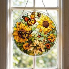 DIY Assemble Jigsaw Puzzle Light Catcher Sunflower Floral Home Room Ornament