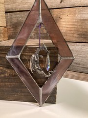 Stained Glass Dragon Geometric Sun Catcher • • Crystal Prism 10.5”