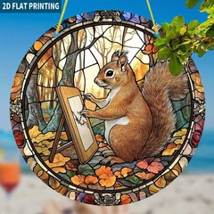 Artist Squirrel Acrylic Suncatcher Whimsical Fall Boho Window Wall Hanging Decor