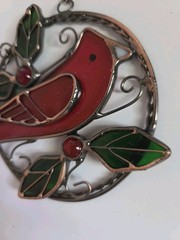 NEW Stained Glass Christmas Holiday Ornament Sun Catcher Cardinal & Candles