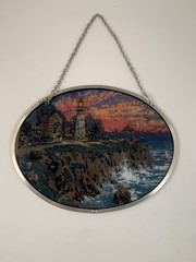 Beautiful Vintage 9.5″ x 7.25″ Lighthouse Stained Glass Suncatcher