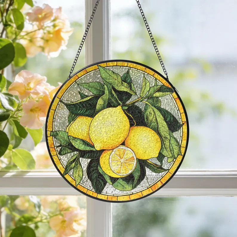 Lemon Fruit Stained Glass Suncatcher Kitchen Window Decor Art Gift