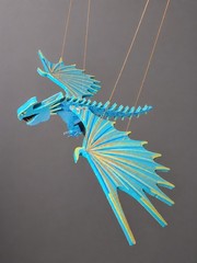 Handcrafted Wooden Ice Blue Dragon Mobile Fantasy Flying Dragon Decor