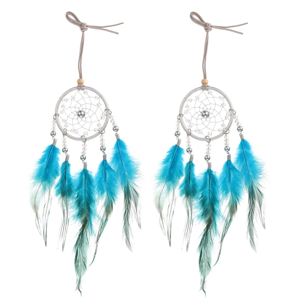 2pcs Dream Catchers with Crystal Beads Wall Decor for Decoration, Peacock Blue