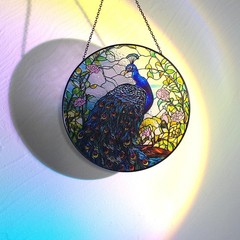 Peacock Stained Glass Suncatcher 8Inch Indoor Window Decor Gift