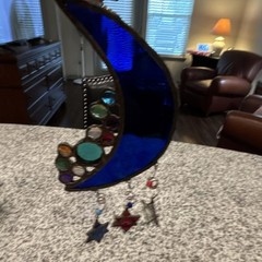 Stained Glass Crescent Moon Suncatcher, Multicolor Iridescent Bohemian Decor