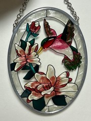 Lot-2 Hummingbird Oval Stained Glass Window Suncatcher Joan Baker 4.5” VG Cond