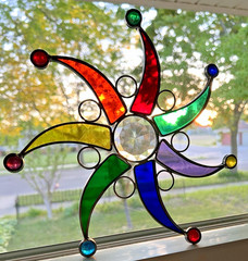 Rainbow Colored Star-Like Leaded Stained Glass Suncatcher