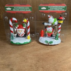 2 LOT Solar Swinging Santa/ SnowmanGarden Window Sill Christmas Holiday Decor