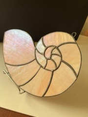 Stained Glass Nautilus Shell Sun Catcher • Iridescent Pink Opalescent Leaded Art