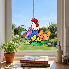 Handmade Chicken Stained Glass Suncatcher for Kitchen Window Decor, Gift Idea