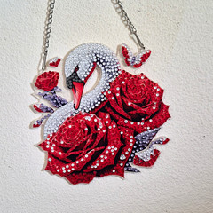 Hanging Swan & Red Roses Rhinestone Floral Suncatcher, Plastic, Chain