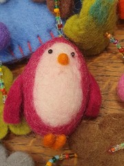 Mobile Handmade Felt Boiled Wool Penguins Vibrant Colors Beads Children New 25″