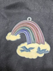 Vintage Stained Glass Rainbow w/Clouds & Birds Sun Catcher Window Ornament Pride