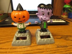 2 Solar Powered Dancing Halloween Home Decor Jack-O-Lantern, Frankenstein