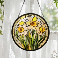Daffodil Stained Glass Suncatcher: Yellow Floral Window Hanging