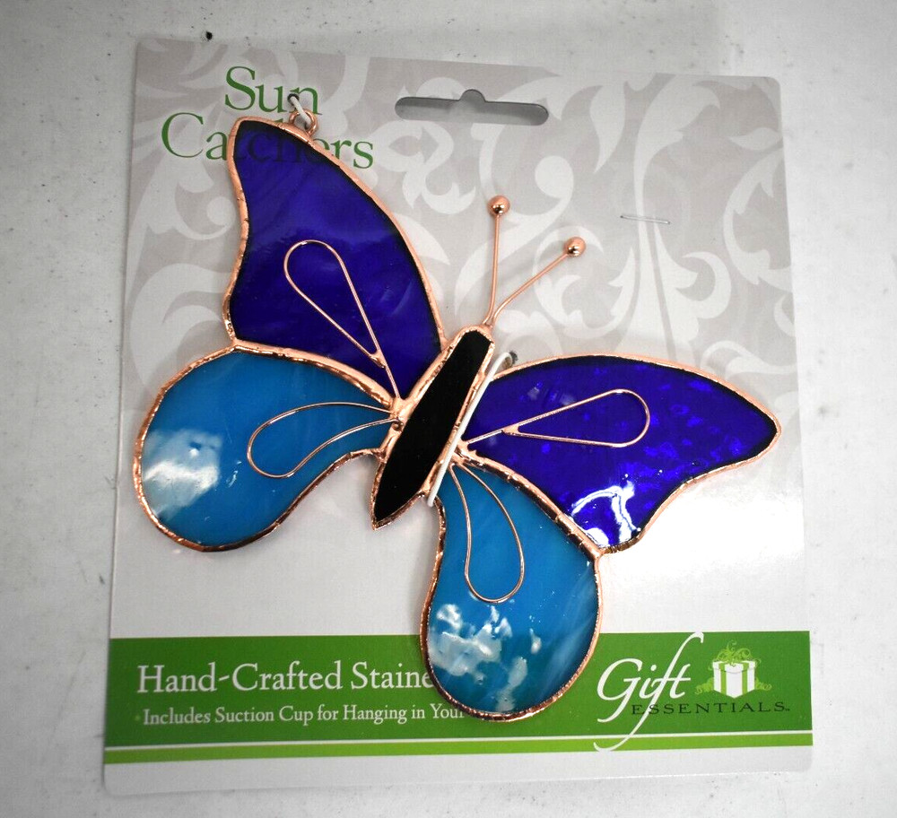 Dark & Light Blue Handcrafted Stained Glass Butterfly Suncatcher GE153