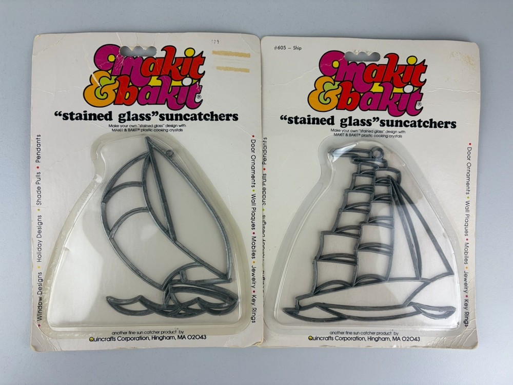(2) Vtg Makit & Bakit Suncatchers Frames Boats Sailboat, Ship