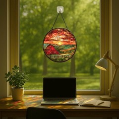 “Stained Glass Sun Catcher – 7.8in Farmhouse Sunset Wall Decor for Home”